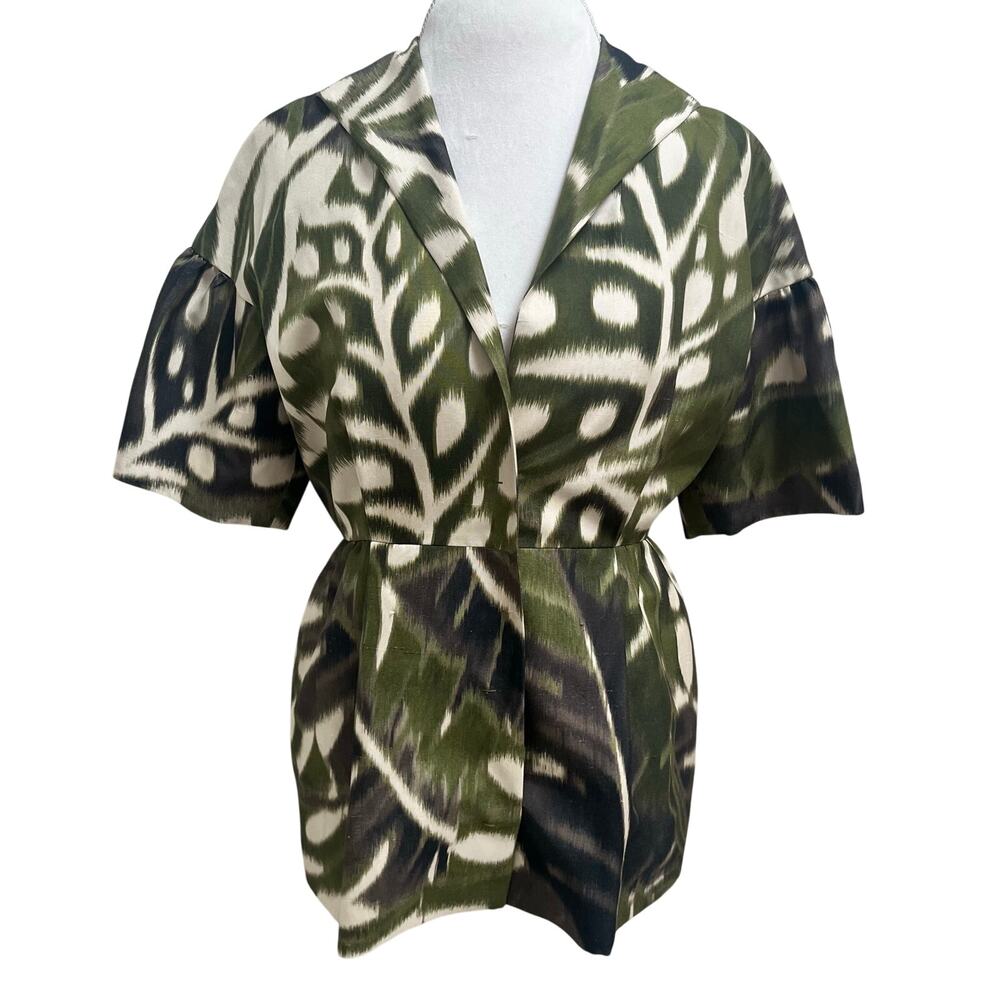 Giambattista Valli Green print short sleeve jacket blouse with button 44/M Italy